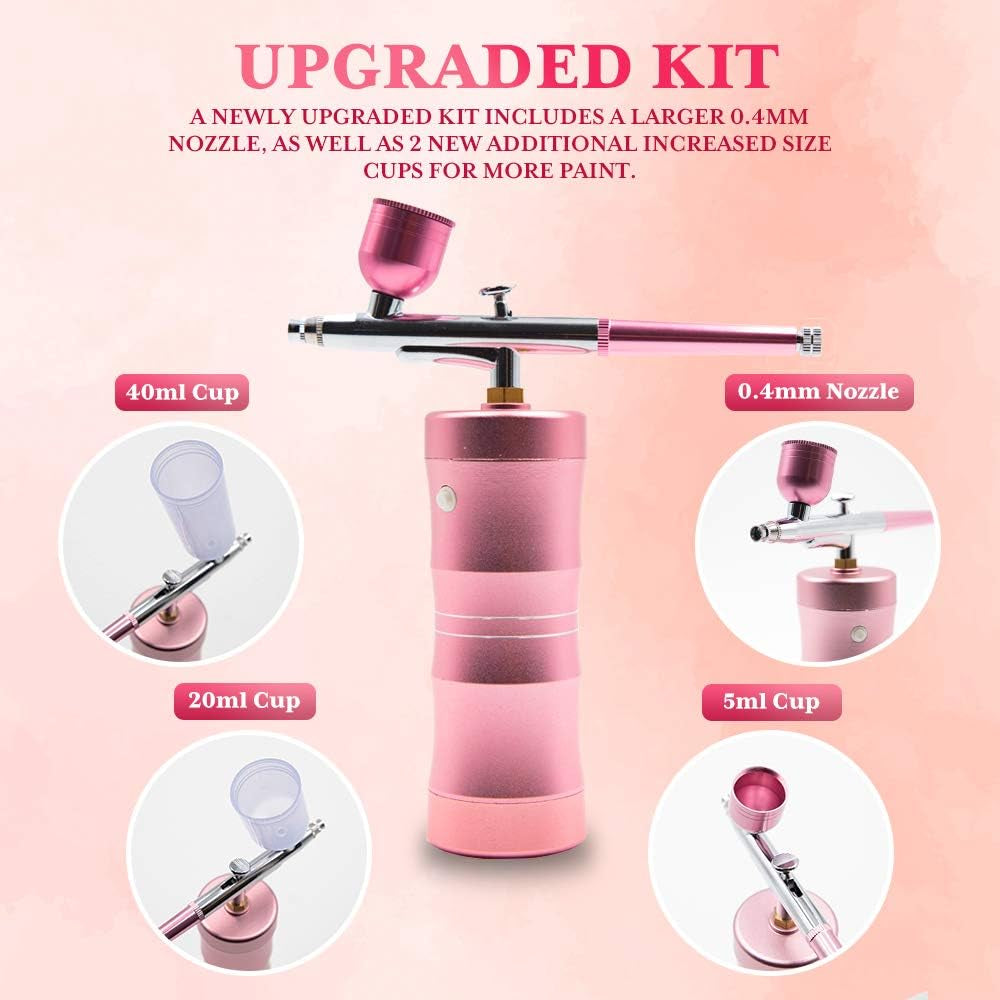 Quevina Cordless Airbrush Kit 27PSI, Handheld Portable Mini Air Brush Spray Gun with Compressor, Aerografo Para for Barber Hairline, Makeup, Tattoo, Nails, Art, Cake Decor, Model, Food, Coloring