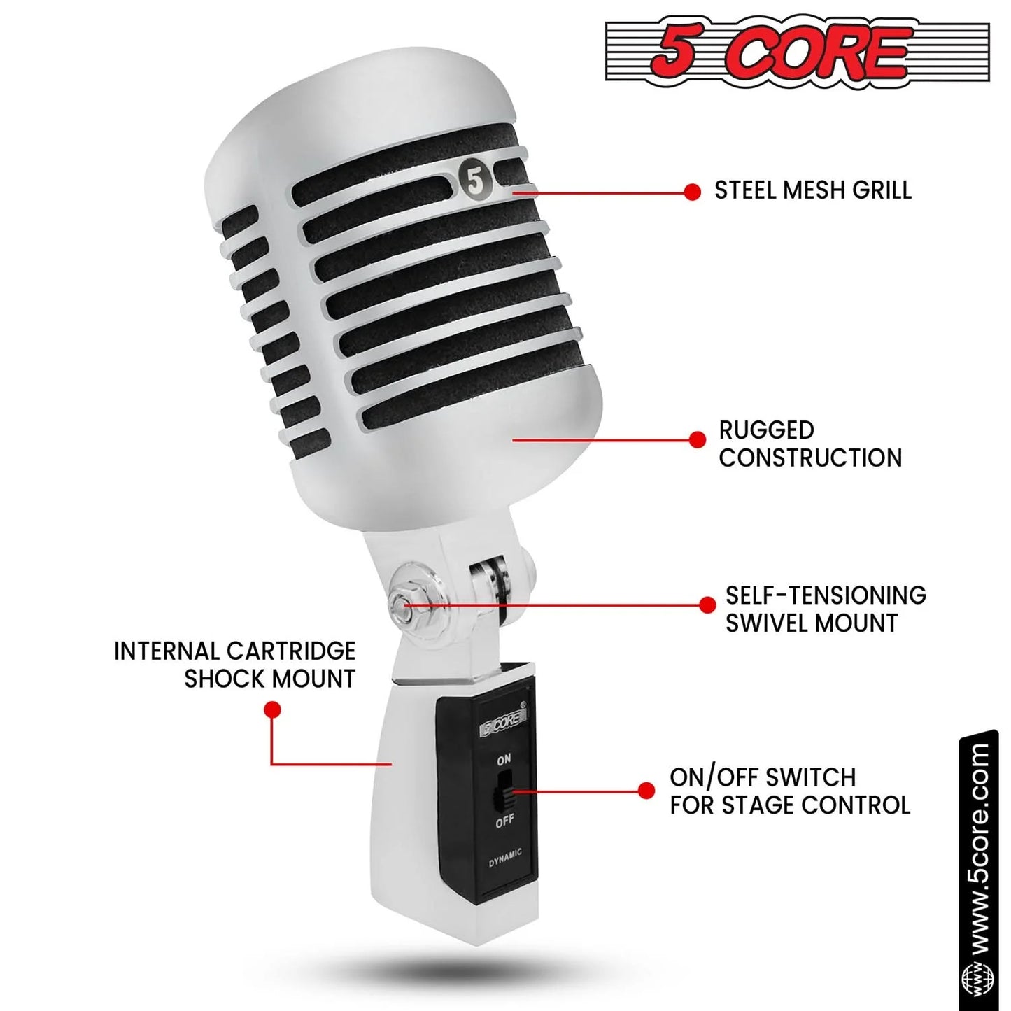 5Core Vintage Microphone Classic Dynamic Professional XLR Studio Retro Style Mic BLACK