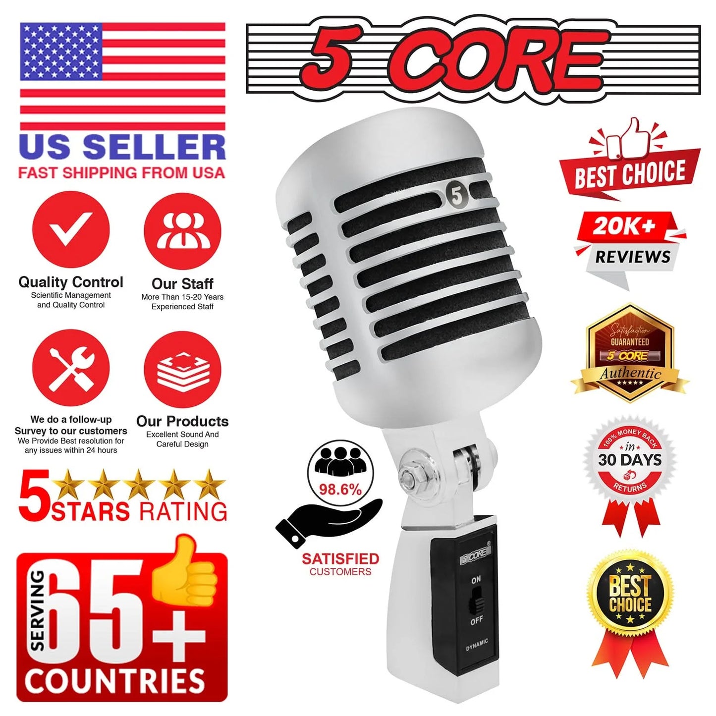 5Core Vintage Microphone Classic Dynamic Professional XLR Studio Retro Style Mic BLACK