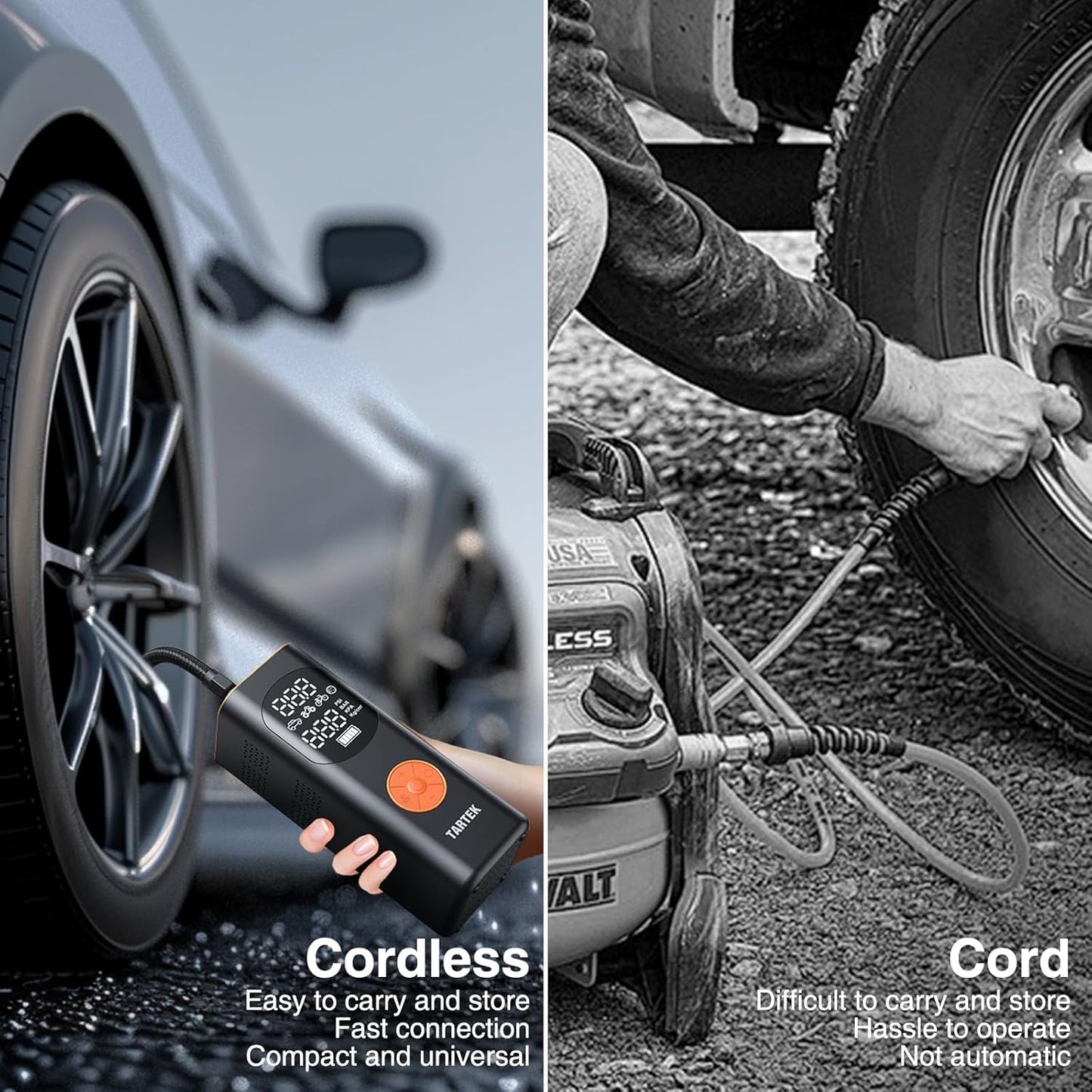 Tire Inflator Portable Air Compressor, 3X Faster Inflation, Auto Air Pump for Car Tires, 160PSI Cordless Tire Inflator with Digital Screen and Carrying Case for Car, Motorcycle, Bike, Black