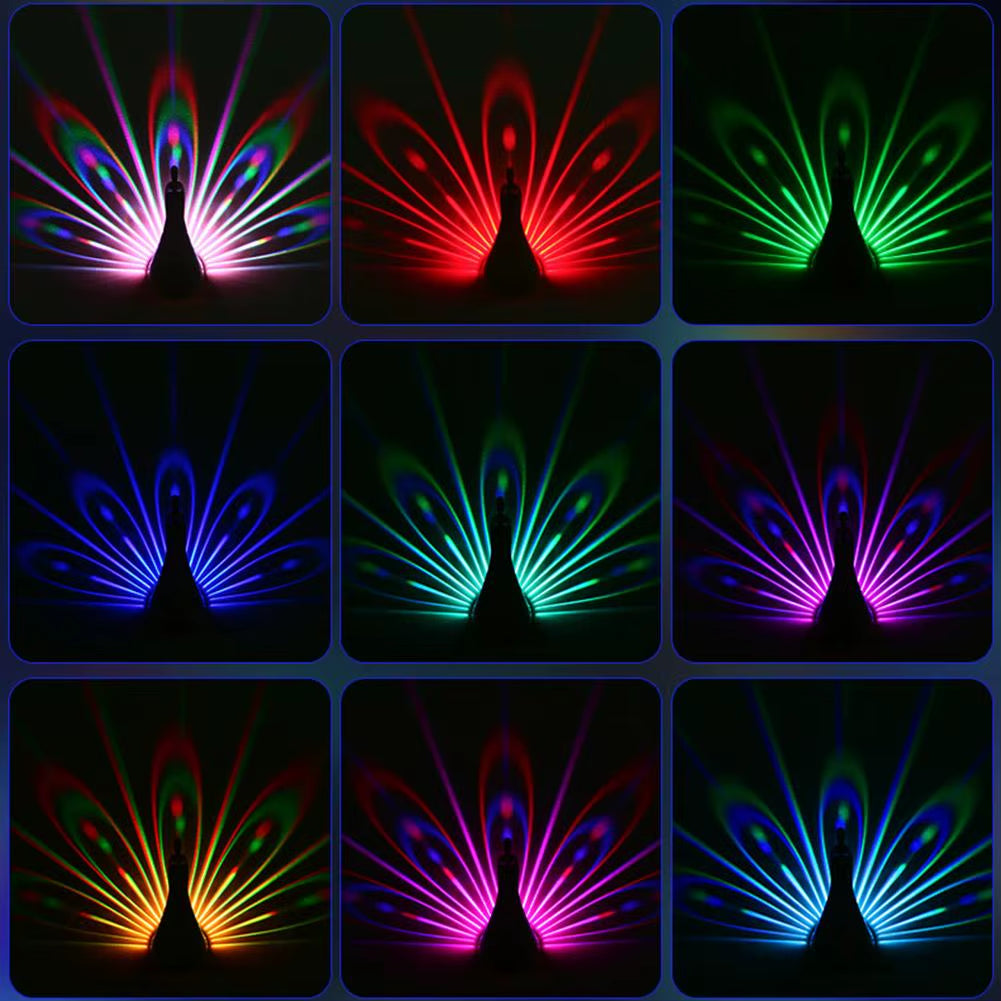 New LED Projector Night Light Remote Control Peacock Projection Wall Lamp USB Charging Colorful Nightlight Gifts Home Room Decor