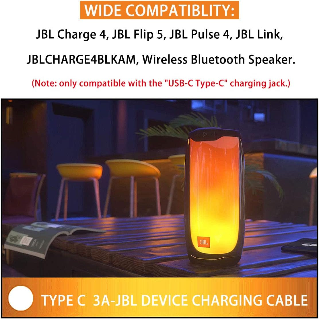 Fast Charger Charging Cable Cord Compatible with for JBL Charge 4, Charge5, JBL Flip 5, Flip 6,JBL Pulse 4 Clip4,Jrpop, Endurance Peak II, JBLCHARGE4BLKAM Wireless Bluetooth Earphones Speakers Type C