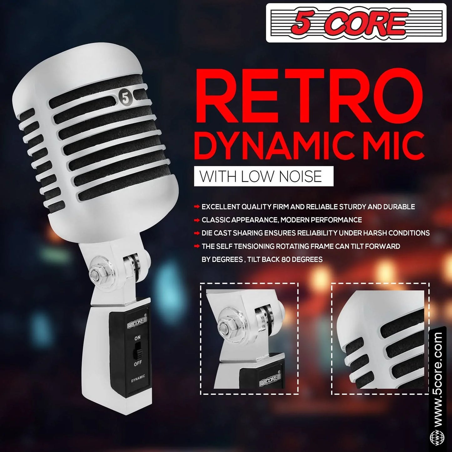 5Core Vintage Microphone Classic Dynamic Professional XLR Studio Retro Style Mic BLACK