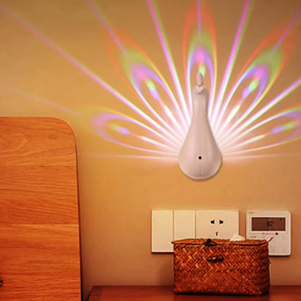 New LED Projector Night Light Remote Control Peacock Projection Wall Lamp USB Charging Colorful Nightlight Gifts Home Room Decor