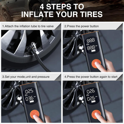 Tire Inflator Portable Air Compressor, 3X Faster Inflation, Auto Air Pump for Car Tires, 160PSI Cordless Tire Inflator with Digital Screen and Carrying Case for Car, Motorcycle, Bike, Black