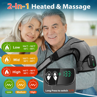 Cordless Heated Shoulder Brace, Shoulder Massager Heating Pads for Rotator Cuff Upper Arm Muscle Stress Relief 3 Heating and Vibrati Men Women Heated Wrap