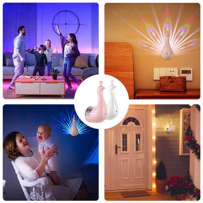 New LED Projector Night Light Remote Control Peacock Projection Wall Lamp USB Charging Colorful Nightlight Gifts Home Room Decor