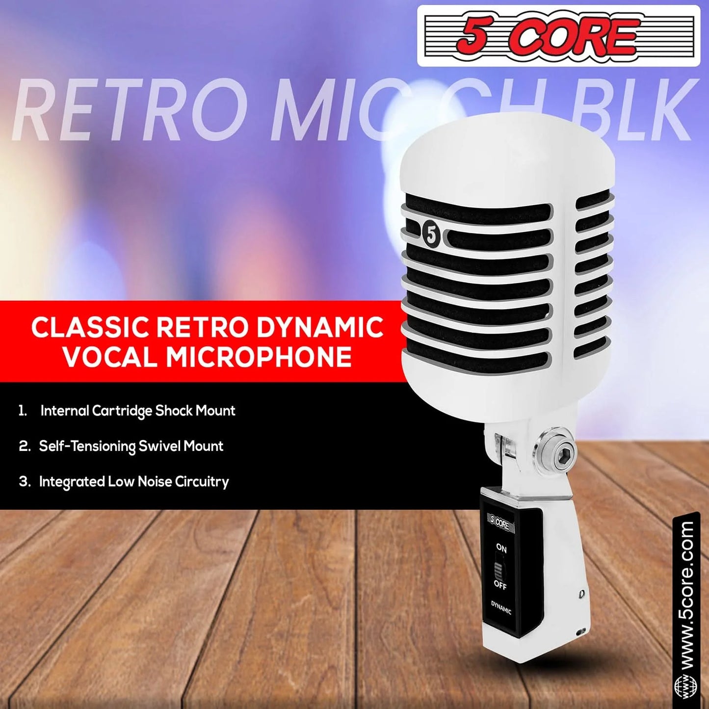5Core Vintage Microphone Classic Dynamic Professional XLR Studio Retro Style Mic BLACK