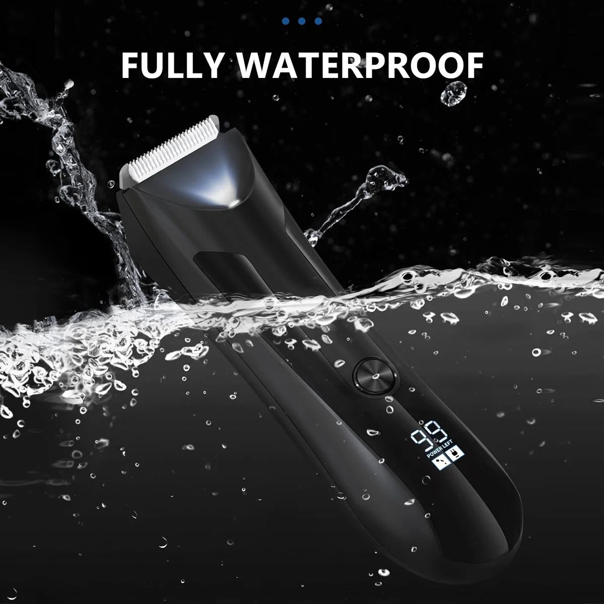 Electric Body Trimmer, Men'S Groin Hair Trimmer IPX5 Waterproof Wet/Dry Use Razor, Ceramic Blade Ball Shaver Clipper Body Grooming Kit with LCD Baterry Display, USB Recharge Dock & LED Light