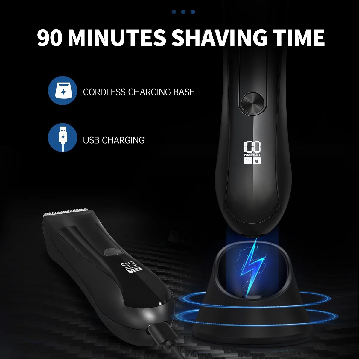 Electric Body Trimmer, Men'S Groin Hair Trimmer IPX5 Waterproof Wet/Dry Use Razor, Ceramic Blade Ball Shaver Clipper Body Grooming Kit with LCD Baterry Display, USB Recharge Dock & LED Light