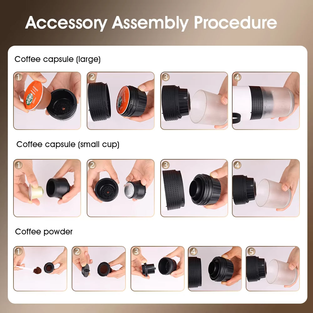 Wireless Portable Coffee Maker Espresso Coffee Maker for Car Home Camping Coffee Maker 3-In-1 Capsule Powder Travel Coffee Maker