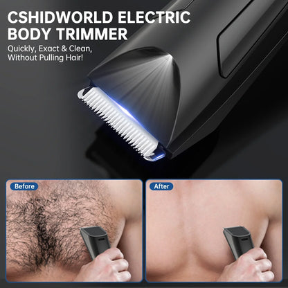 Electric Body Trimmer, Men'S Groin Hair Trimmer IPX5 Waterproof Wet/Dry Use Razor, Ceramic Blade Ball Shaver Clipper Body Grooming Kit with LCD Baterry Display, USB Recharge Dock & LED Light