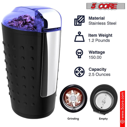 5Core Coffee Grinder 85 Gram Capacity 150W Electric Bean Spice Grinders BLACK & BROWN