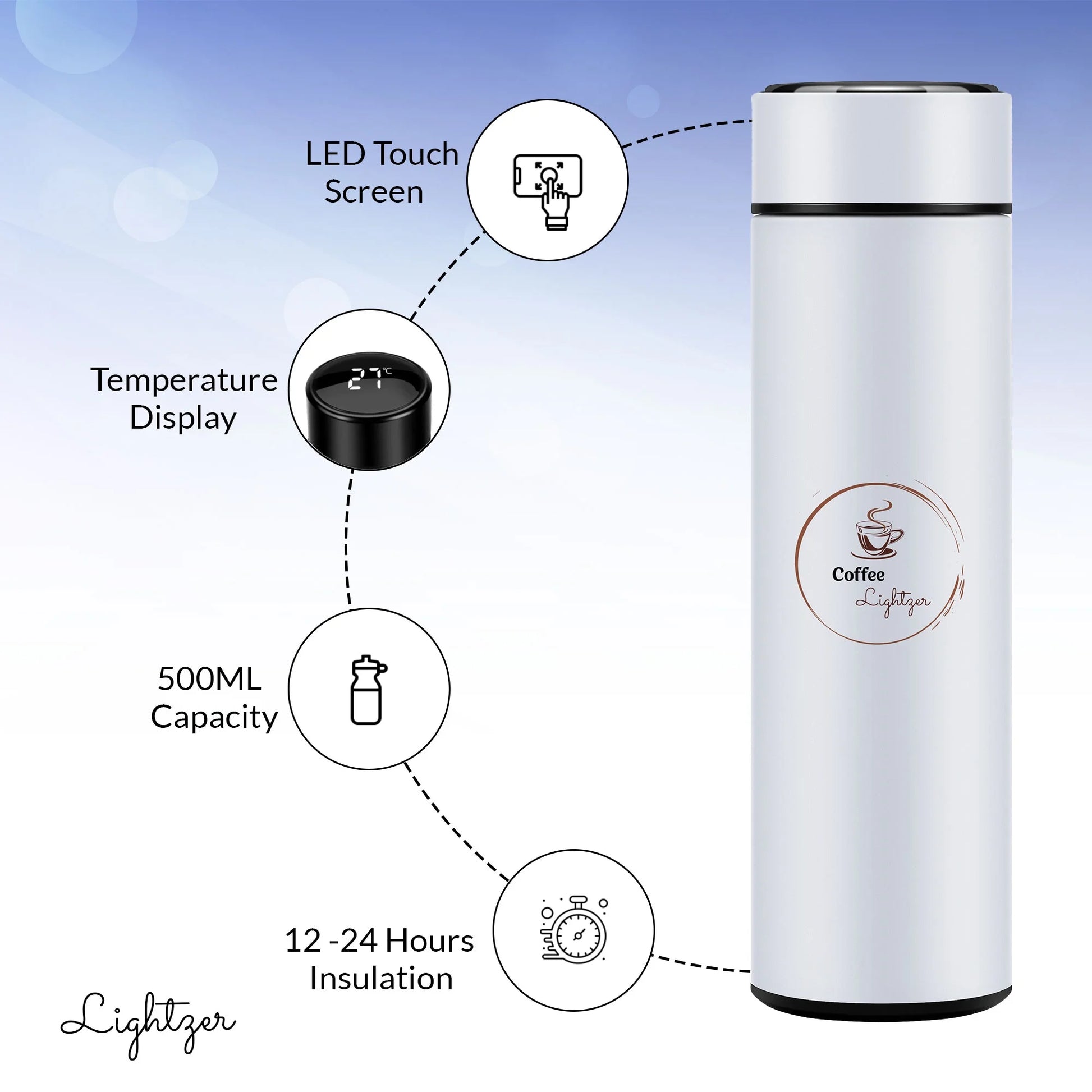 Water Bottle Tea Infuser 16.9 Oz Travel Mug Smart LCD Touch Stainless Steel